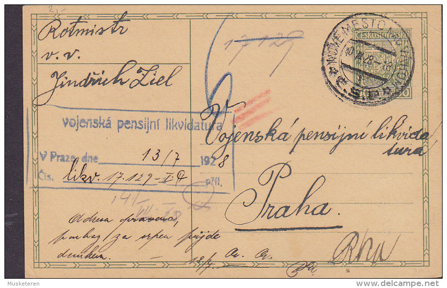 Czechoslovakia Postal Stationery Ganzsache Entier NOVEMESTO Nad VAHOM 1928 To PRAHA (2 Scans) - Postales