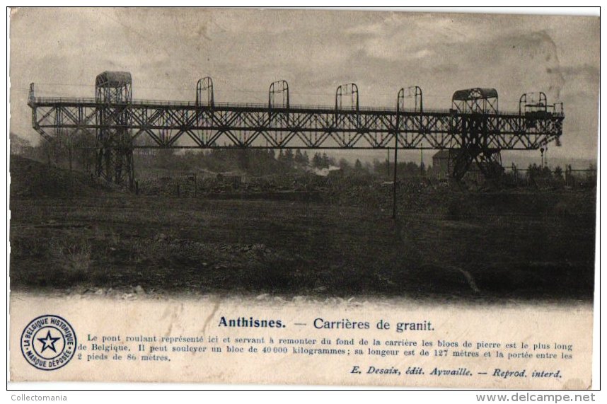 LIEGE    2 CP  Anthisnes  Usine Métallurgique 1910  Carrières De Granit   1910pont Roullant édit Desaix La Belg Historiq - Anthisnes