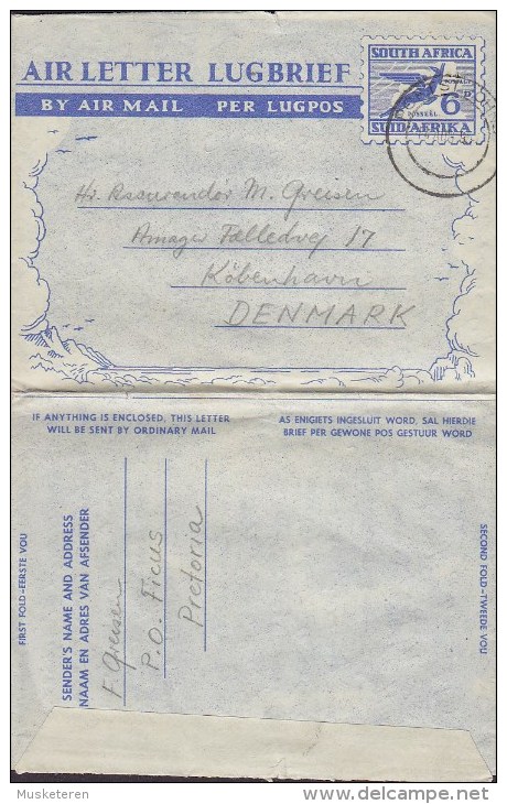 South Africa Air Letter Lugbrief Aerogramme PORT ST. JOHN's 1951 Cover Brief To Denmark - Posta Aerea