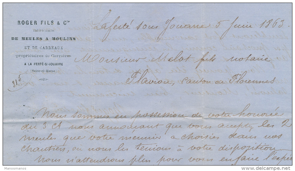 749/22 - Lettre TP France Ambulant Strasbourg à Paris 1863 Vers ANTHEE Belgique - Verso France Par Ambt MIDI 2 - Transit Offices