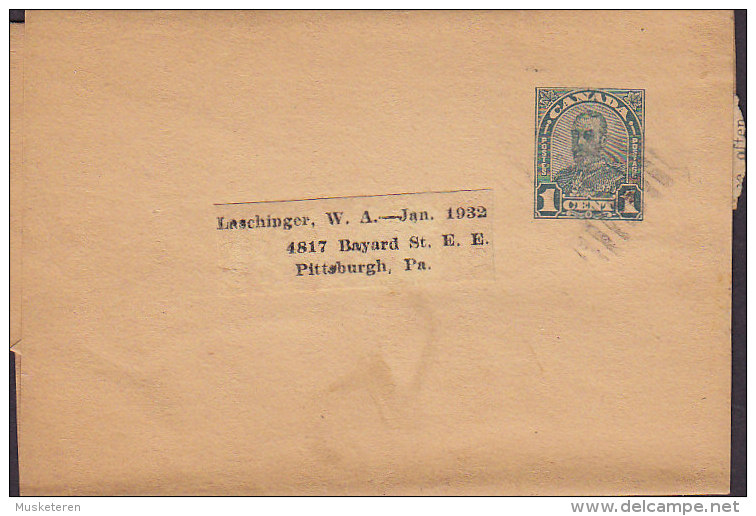 Canada Postal Stationery Ganzsache Entier 1 C George V. Wrapper Bande Journal To PITTSBURG Pa. USA - 1903-1954 Könige