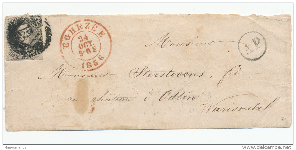 759/22 - Lettre TP Médaillon EGHEZEE 1856 - Boite Rurale AP ( DHUY Selon Livre De Porignon) - Landelijks Post