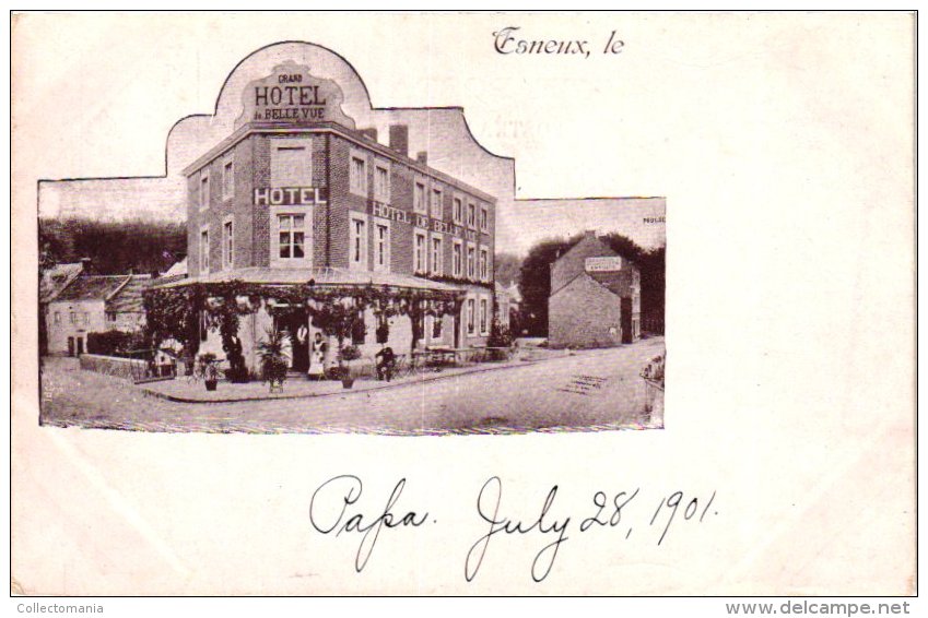 LIEGE  4 CP Esneux  Gr Hôtel Belle Vue 1901 Hôpital Qaurtier De Lavaux1910  Tunnel &amp; Gare 1912 - Esneux