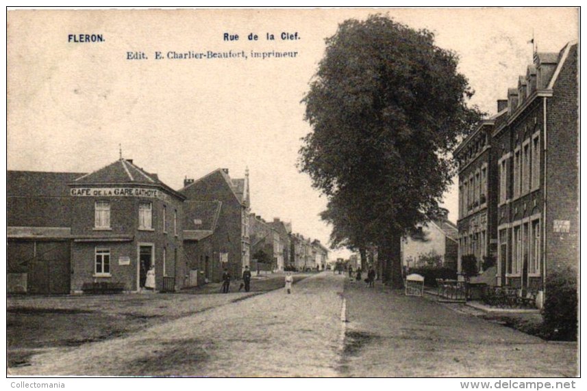 LIEGE   1 CP Fléron  Rue De La Clef Café De La Gare  Gathoye  Edit Charlier Beaufort  1907 - Fléron