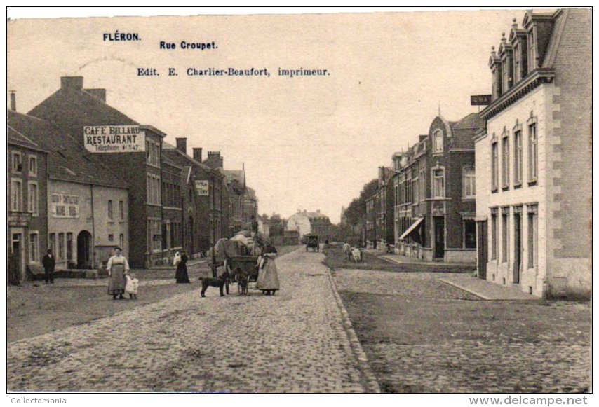 LIEGE   1 CP Fléron  Rue  Croupet   Attllage à Chien   1907 - Café BILLIARD - Editeur Charlier Beaufort - Fléron