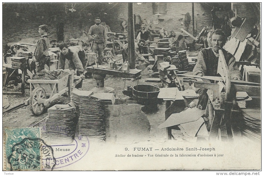 Fumay - Top Carte - Ardoisières Saint-Joseph - Atelier De Fendeur - 1906 ( Voir Verso ) - Fumay