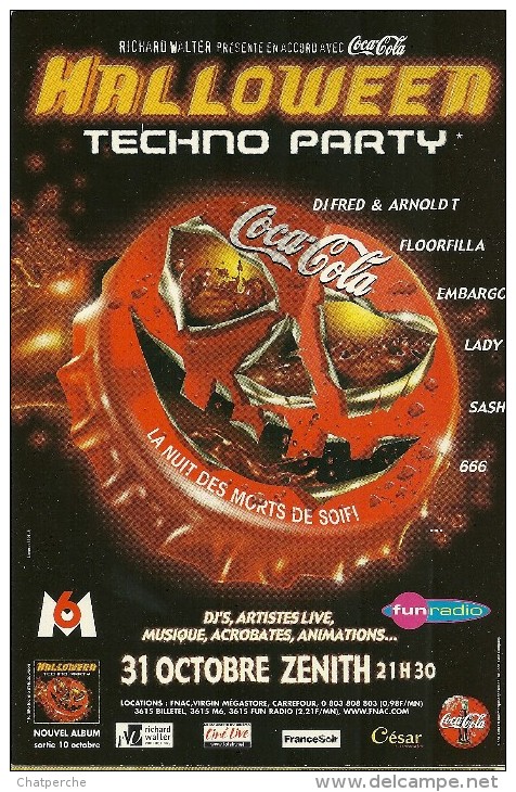 HALLOWEEN  TECHNO PARTY AU ZENITH  PUBLICITE COCA-COLA  EDIT. CART'COM DOS CP - Halloween