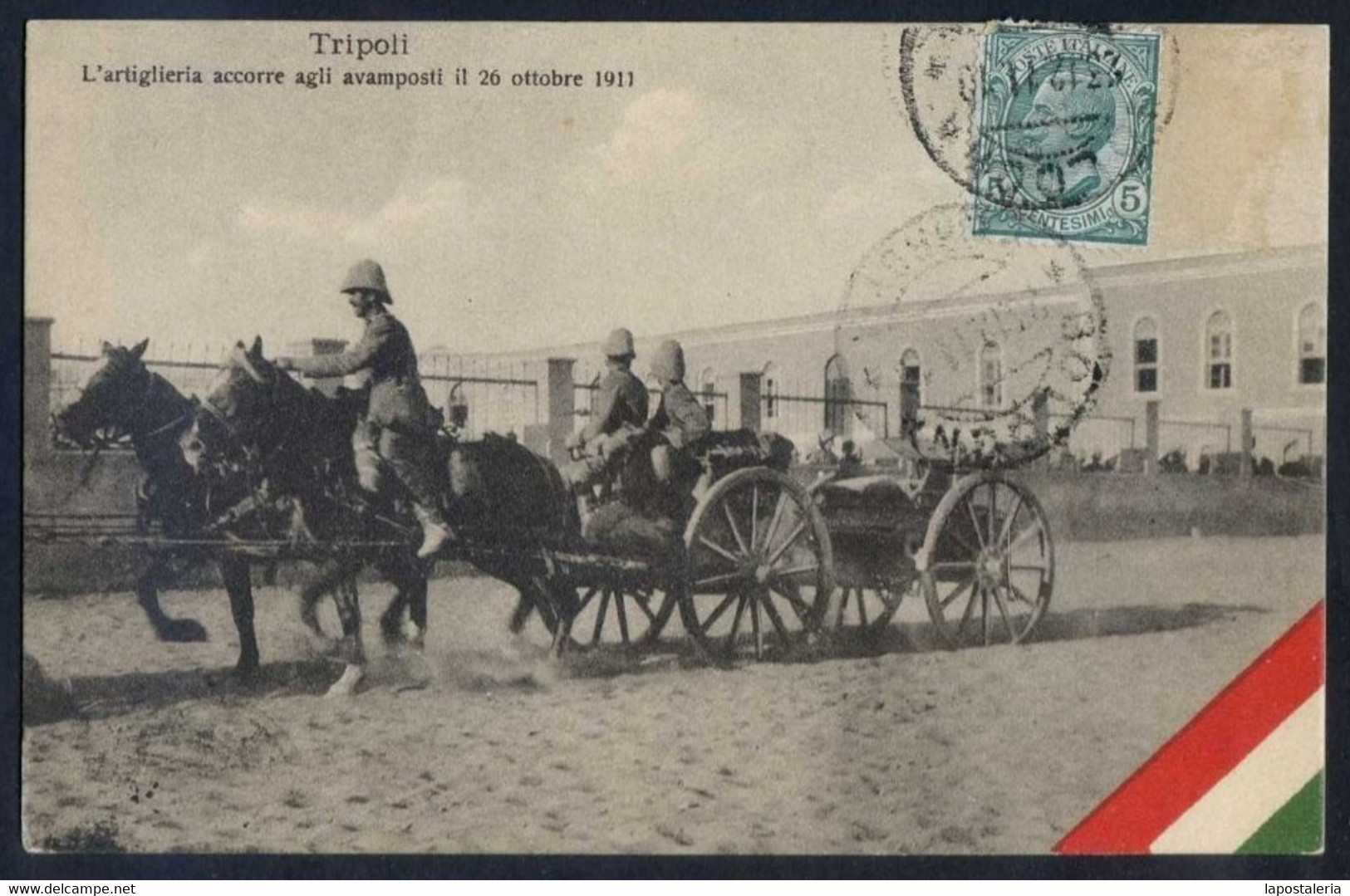 Tripoli. *L'Artiglieria Acorre Agli...* Ed. Fumagalli & C. Circulada 1911. - Libia