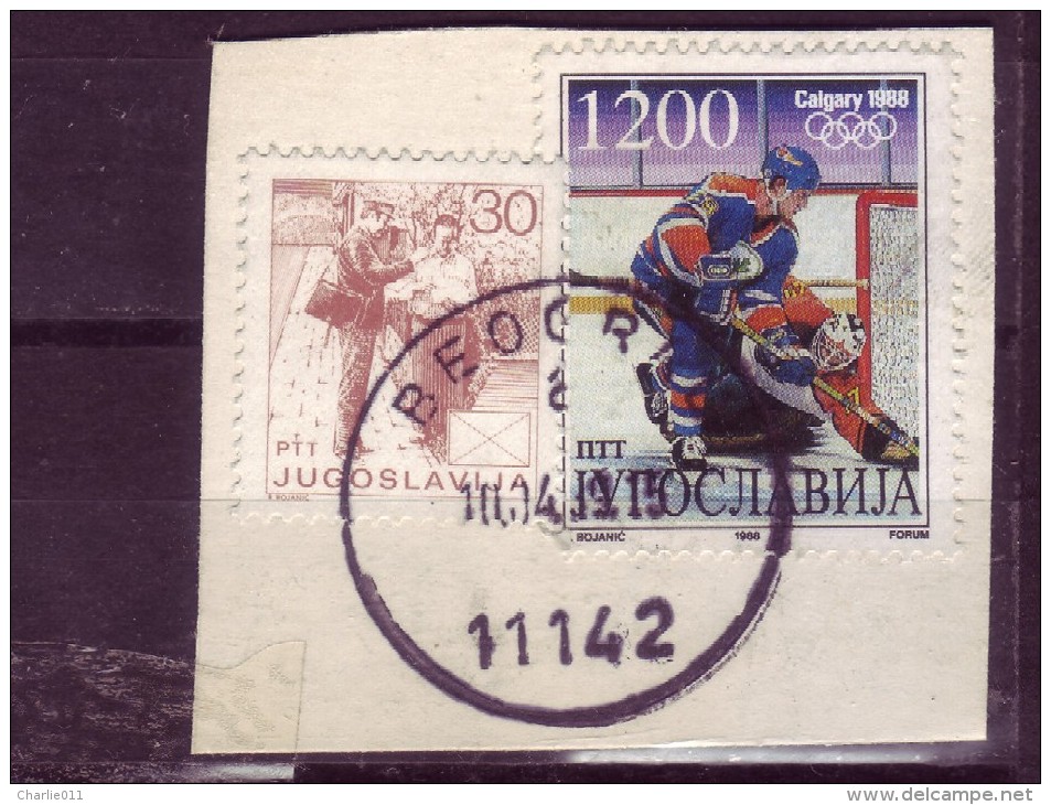 HOCKEY-1200 D-POSTMAN-30 D-CALGARY-1988-POSTMARK-BELGRADE-YUGOSLAVIA - Winter 1988: Calgary