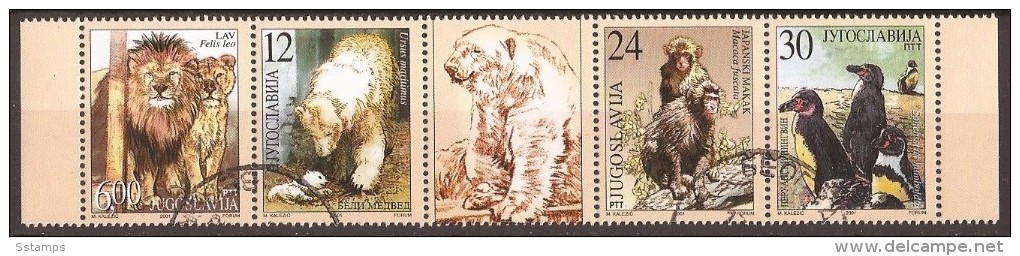 2001 X  3013-16  WWF JUGOSLAVIJA JUGOSLAWIENFAUNA LOEWE EISBEHR BIRDS ZOO-PALIC, SUBOTICA  STRIP USED - Used Stamps
