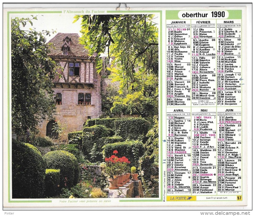 CALENDRIER - ALMANACH DES POSTES ET DES TELEGRAPHES - ANNEE 1990- REGION PARISIENNE - Grand Format : 1981-90