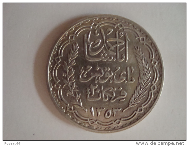 Tunisie - 20F En Argent 34mm - Poids 20g Env.- Diamètre 34mm Env.- Rare -AH 1353-1934-Très Belle - Tunisie