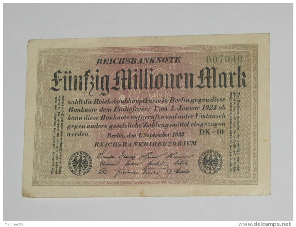 Funtzig Millionen Mark - 1923  Reichsbanknote - Germany - Allemagne **** EN ACHAT IMMEDIAT **** - 10 Mark