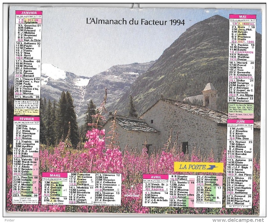 CALENDRIER - ALMANACH DES POSTES ET DES TELEGRAPHES - ANNEE 1994 - SEINE ET MARNE - Grand Format : 1991-00