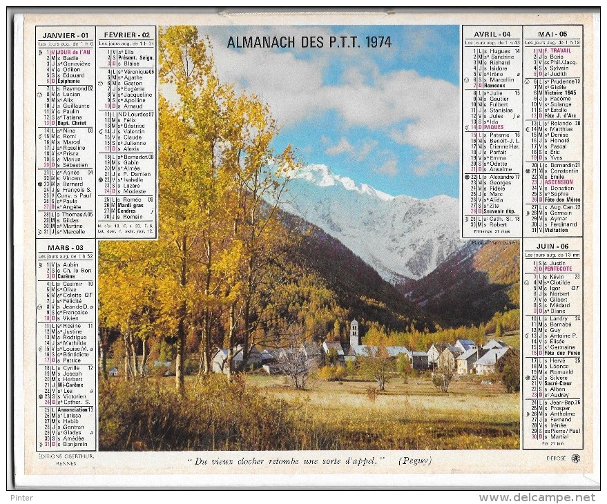 CALENDRIER - ALMANACH DES POSTES ET DES TELEGRAPHES - ANNEE 1974 - REGION PARISIENNE - Groot Formaat: 1971-80