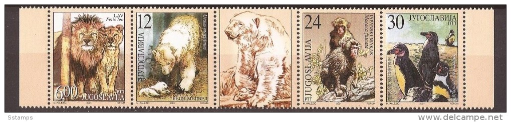 2001 X  3013-16  WWF JUGOSLAVIJA JUGOSLAWIENFAUNA LOEWE EISBEHR BIRDS ZOO-PALIC, SUBOTICA  STRIP Mnh - Unused Stamps