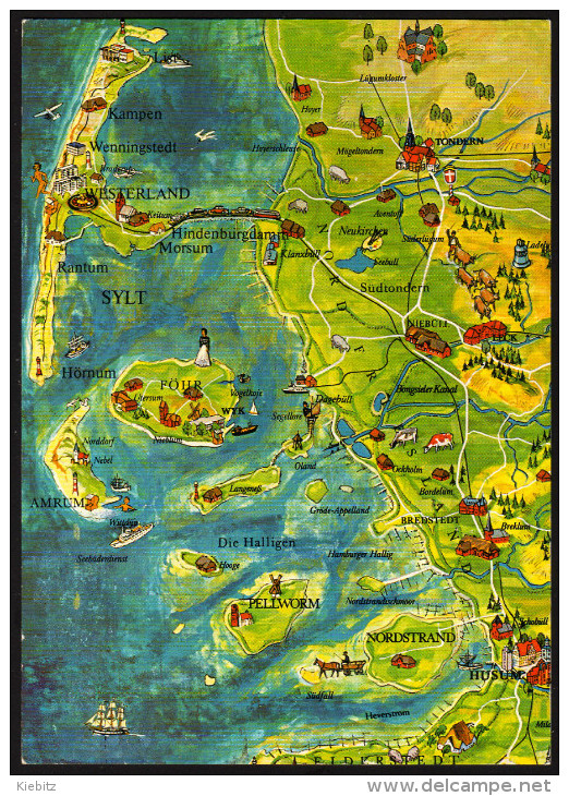 Landkarte Insel Sylt Und Umgebung - Gelaufen - Landkarten