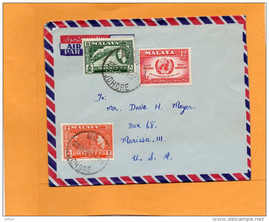 Johore 1958 Cover Mailed To USA - Johore