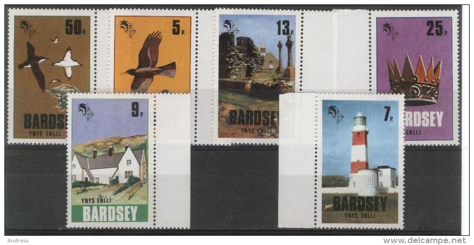 1979 Bardsey Island - Local Issue 6v. Lighthouse, Birds, Crown, Architecture, Tourism MNH - Marine Web-footed Birds