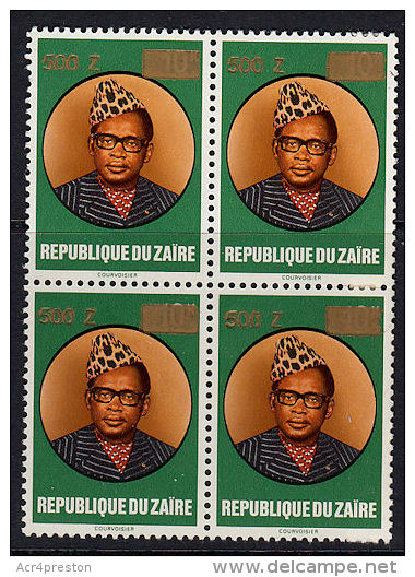 C0274 ZAIRE 1990, 500Z Surcharge On Mobutu, Block Of 4  MNH - Ongebruikt