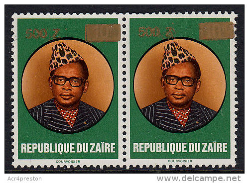 A5068 ZAIRE 1990, 500Z Surcgarge On Mobutu, Horizontal Pair MNH - Unused Stamps