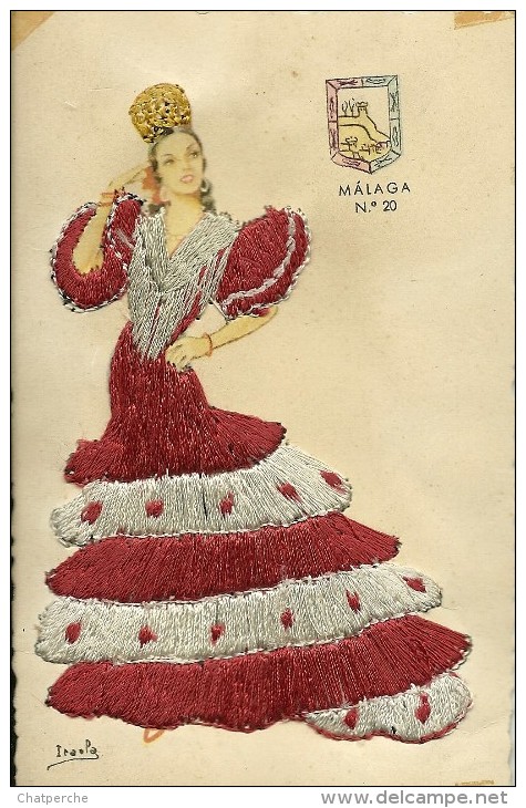 CARTE BRODEE MALAGA  N° 20  EDIT. N.E.Y.R.P. MADRID ESPAGNOLE - Embroidered