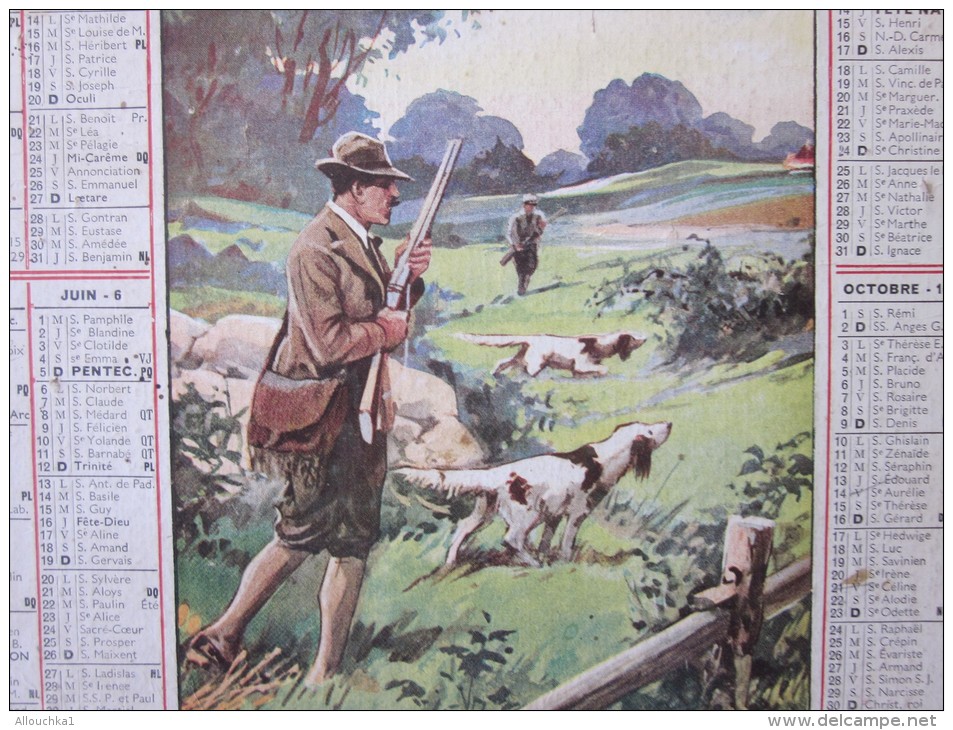 1938 Calendrier Almanach Des PTT Des Postes Et Télégraphes Grand Format Une Matinée De Chasse Chien Chasseur - Big : 1921-40