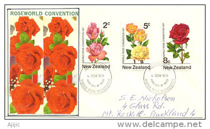 NOUVELLE ZÉLANDE Roses Tiffany,Chrisler Imperial & Peace. Série Nr Yv.551/53 (Roseworld Convention).  FDC Auckland 1971 - Roses