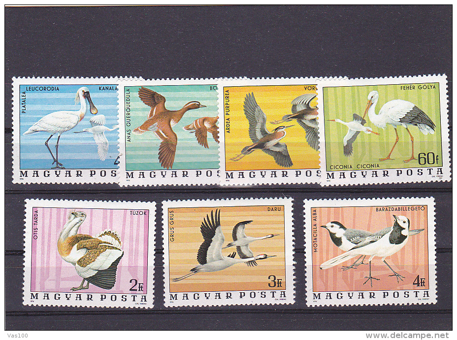 DUCK, STORK ETC,  7 STAMPS 1976  MINT **, HUNGARY. - Albatros