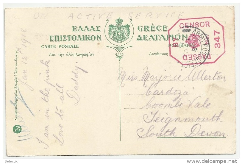 Greece 1918 WWI - British Fieldpost Stationed In Greece - Military Censored - Briefe U. Dokumente