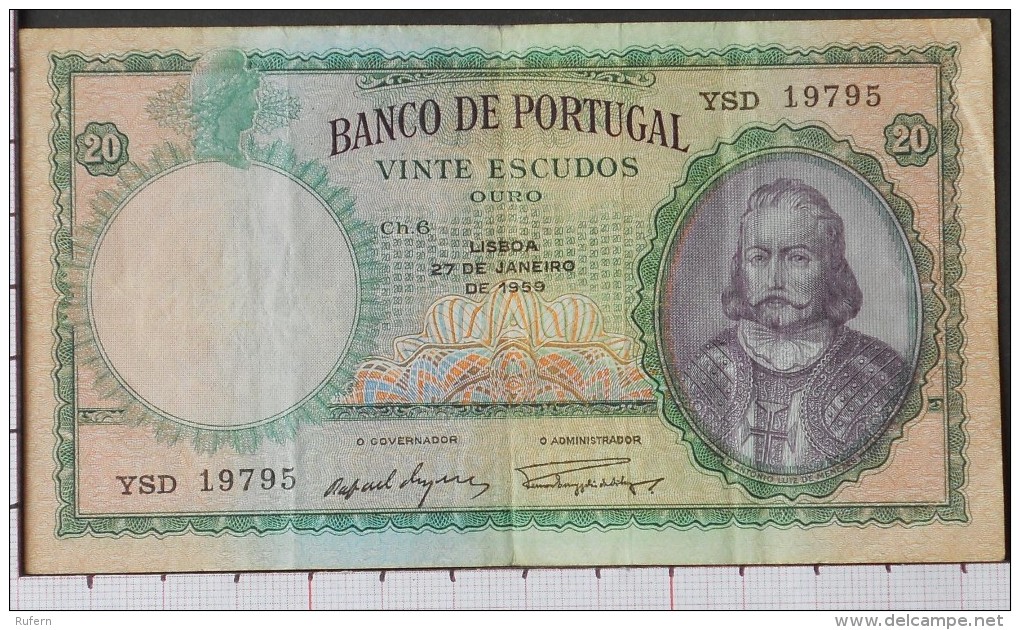 PORTUGAL  20  ESCUDOS  1959  (27-01-1959) - 2 Scans -  (Nº07986) - Portugal