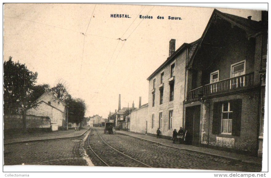 LIEGE    3 CP Herstal    Rue Du Gd Puits  1909 Ecole Des Soeurs Place De La Licour Kiosque De Musique 1919Pompe - Herstal