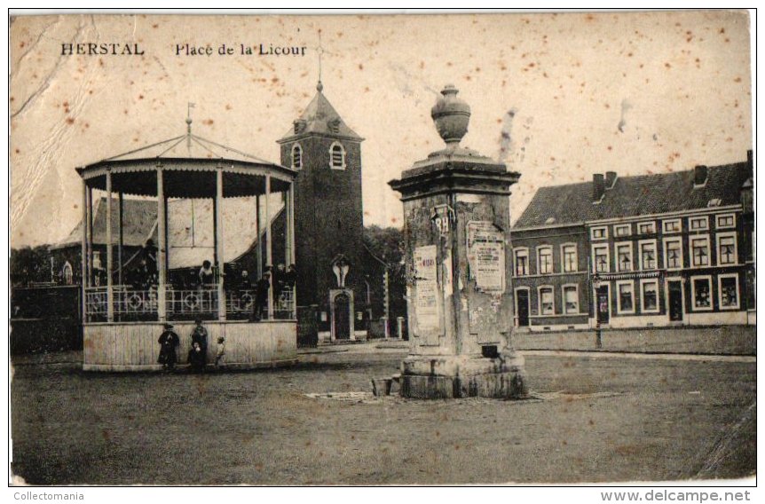 LIEGE    3 CP Herstal    Rue Du Gd Puits  1909 Ecole Des Soeurs Place De La Licour Kiosque De Musique 1919Pompe - Herstal