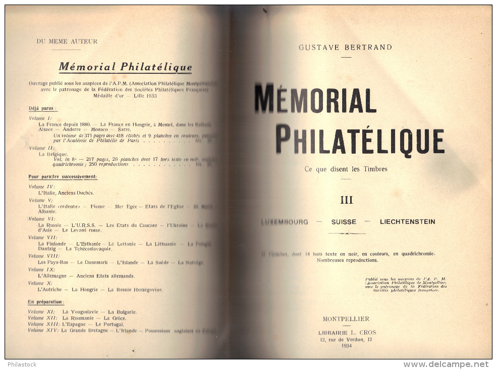 MEMORIAL PHILATELIQUE De Gustave Bertrand 1934 (325 Pages)  Luxembourg, Suisse, Liechtenstein - Philatelie Und Postgeschichte