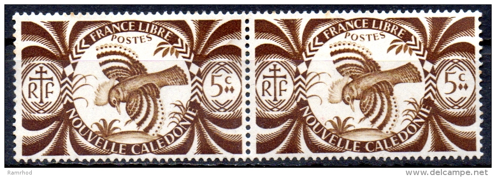 NEW CALEDONIA 1942 Free French Issue - Kagu - 5c. - Brown  MH PAIR - Ungebraucht