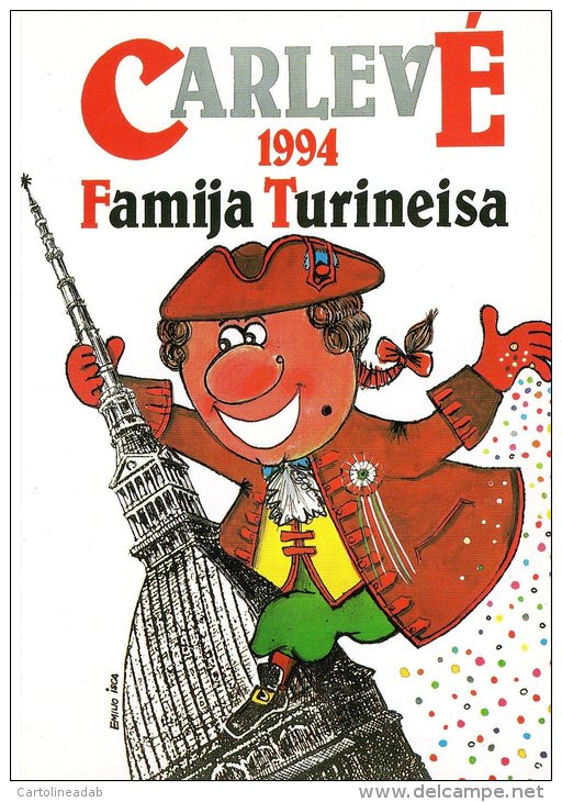 [DC0025] CARTOLINEA - MOLTO RARA - CARNEVALE DI TORINO 1994 - DISEGNO EMILIO ISCA - Mole Antonelliana