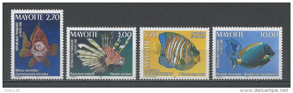 MAYOTTE 1999 N° 71 à 74 ** Neufs = MNH Superbes Poissons Du Lagon Fishes Fauna Faune Animaux - Unused Stamps
