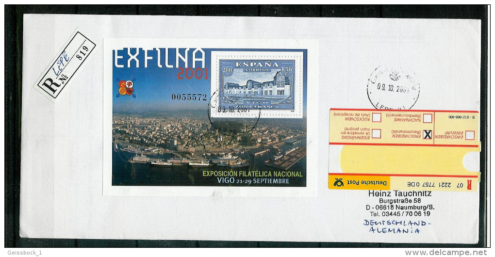 Spanien 2001: Mi.-Nr. 3652: EXFILNA 2001,  E-Brief - Briefe U. Dokumente