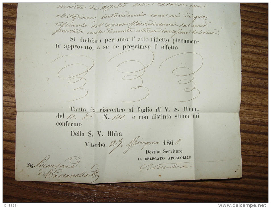 1868 VITERBO TAXE EGLISE ETATS PONTIFICAUX DELEGATO APOSTOLICO  ITALIE ITALY ITALIEN - Etats Pontificaux