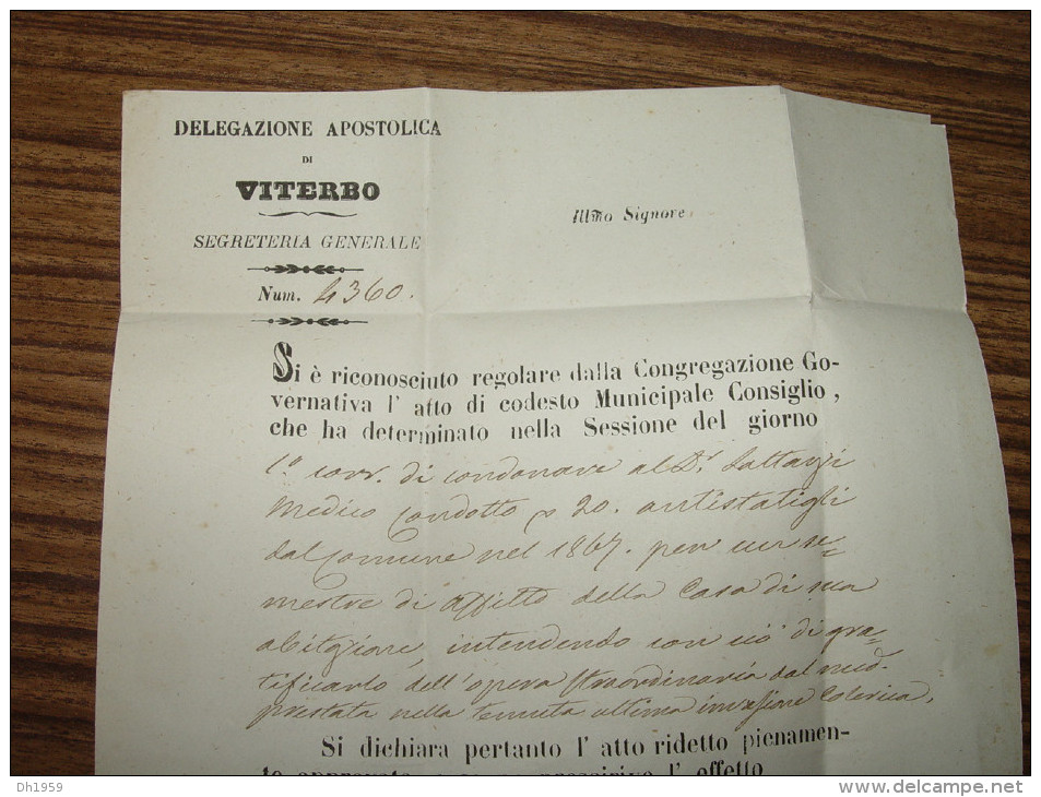 1868 VITERBO TAXE EGLISE ETATS PONTIFICAUX DELEGATO APOSTOLICO  ITALIE ITALY ITALIEN - Etats Pontificaux