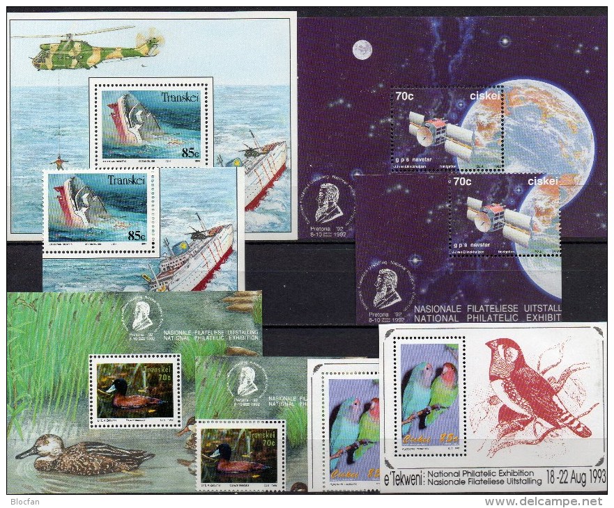 EXPO 1992 Südafrika Ciskei Block 7,8 Transkei Bl.9,12+4xBM** 55€ Space Ms Philatelic Ship Sheet Bird Bf South Africa RSA - Nature