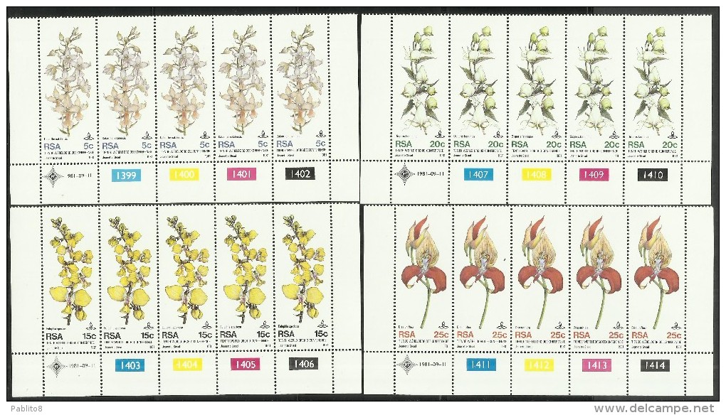 SOUTH AFRICA RSA 1981 FLORA FLOWERS ORCHIDS FIORI ORCHIDEE STRISCIA STRIP COMPLETE SET SERIE COMPLETA MNH - Unused Stamps