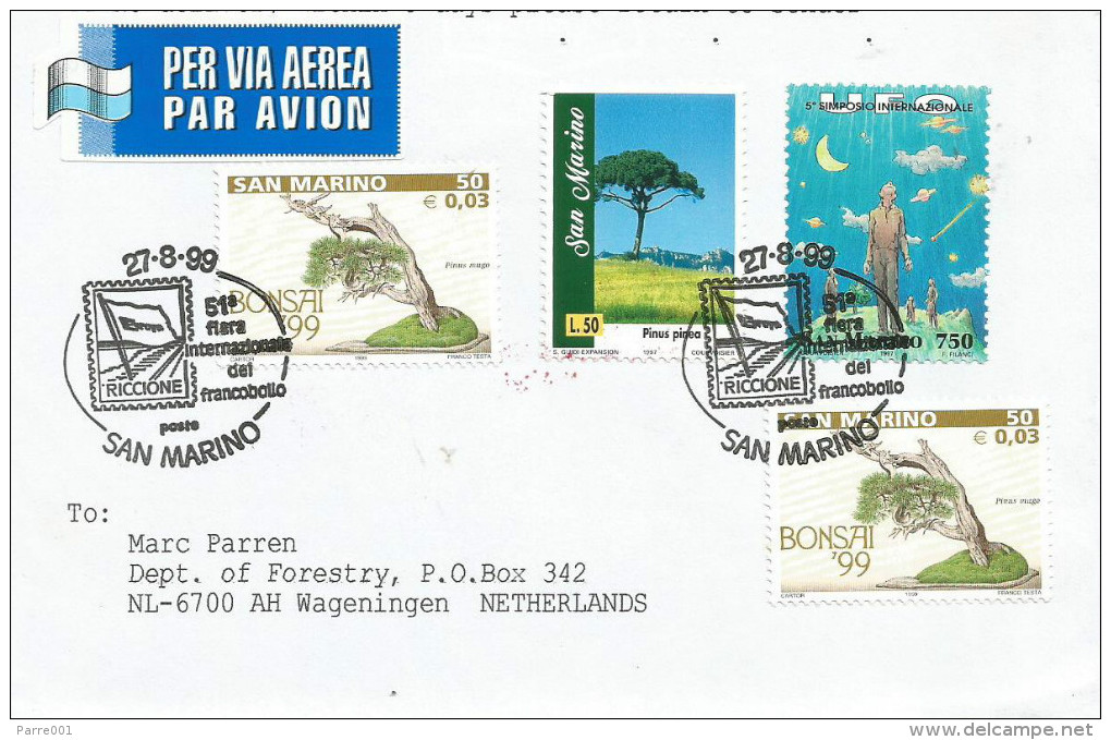 San Marino 1999 Riccione Philatelic Exhebition UFO Pinus Tree Bonsai Cover - Brieven En Documenten