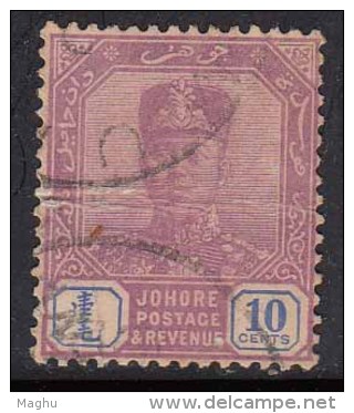 Johore Used 1922, 10c Wmk. Multi Script. Malaya, Malaysia, Cond., As Scan - Johore