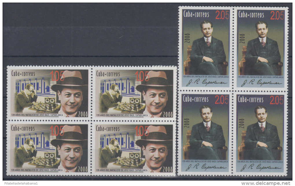 2008.12 CUBA BLOCK 4 2008. 120 ANIV DEL NATALICIO DE JOSE RAUL CAPABLANCA, AJEDREZ, SHESS. - Unused Stamps