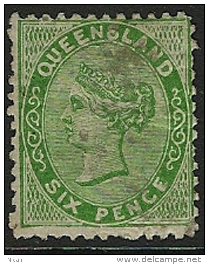 QUEENSLAND 1879 6d Yellow-green SG 143 HM NX56 - Mint Stamps