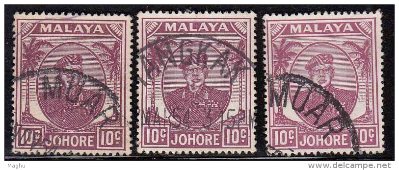 Johore Used 1949, 10c X 3 Diff.,  Malaya - Johore