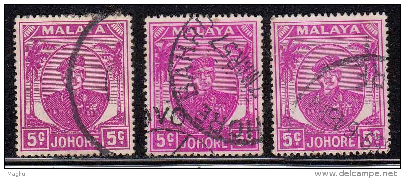 Johore Used 1949, 5c X  3 Diff.,  Malaya - Johore