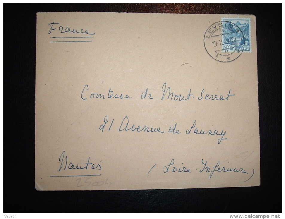 LETTRE POUR LA FRANCE COMTESSE DE MONT-SERRAT TP 40 OBL. 19 II 49 LEYSIN 1 - Brieven En Documenten