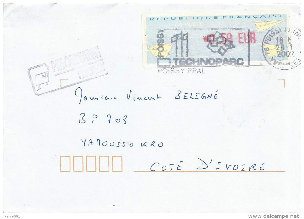 France 2002 Poissy Avions En Papier Meter Franking EMA Valeur En Rouge Cover - 2000 Type « Avions En Papier »